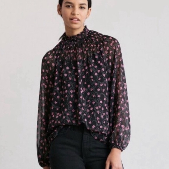 New With Tag Elizabeth And James Beautiful Black Sheer Floral Blouse - Picture 2 of 9